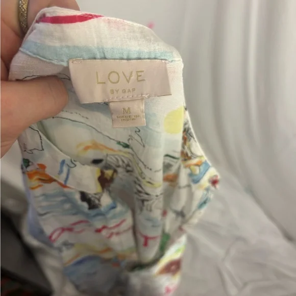 Gap Love Dreamwell Print Crinkle Popover Linen Blend Oversized Shirt Dress  M - Picture 9 of 16